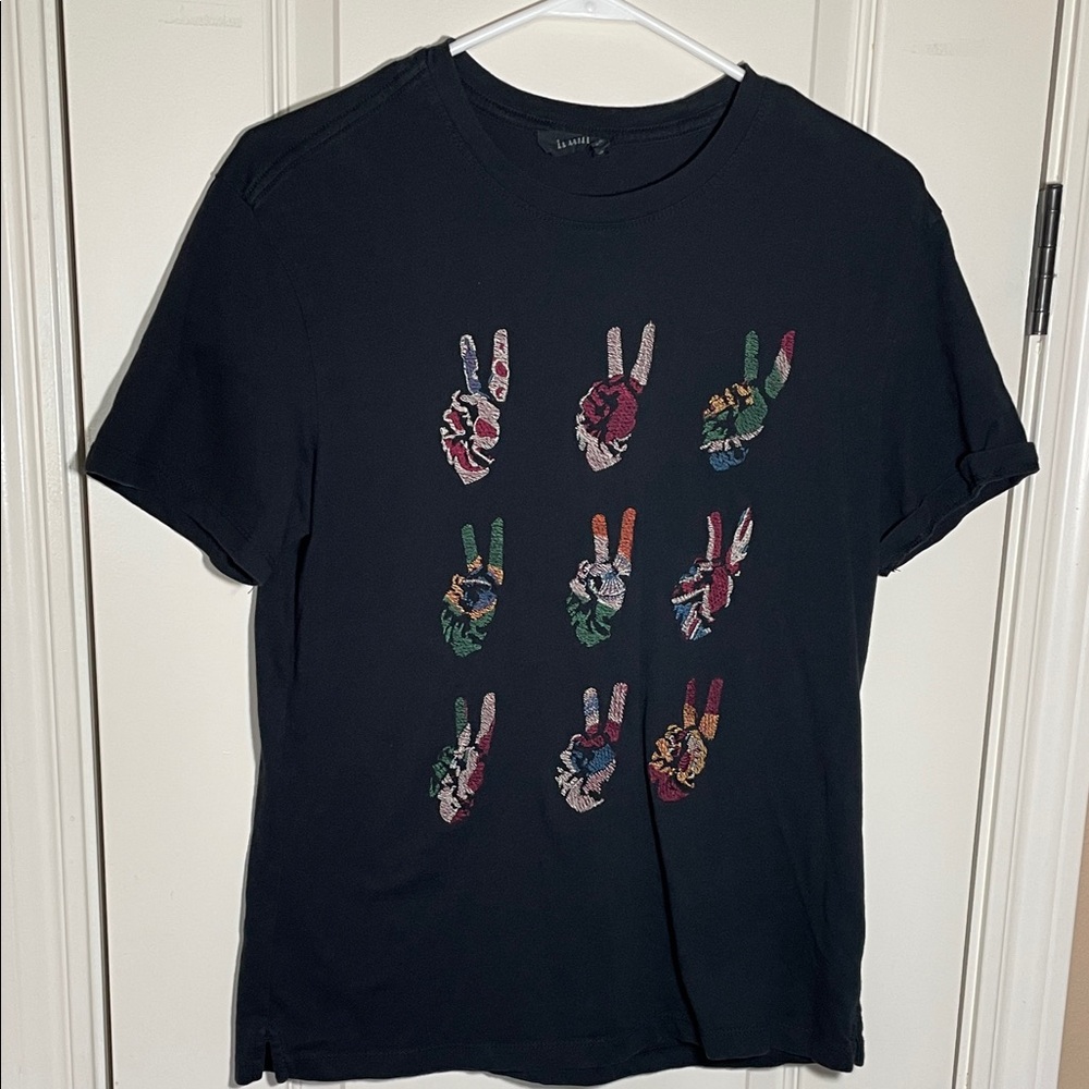 Truth Black Short Sleeve Tee with Embroidered Peace Signs